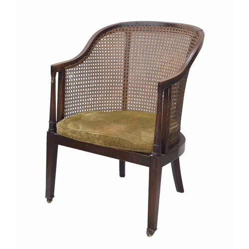 1326 - 19th century bergere tub chair, the back and sides with cane panels raised on square legs terminatin... 