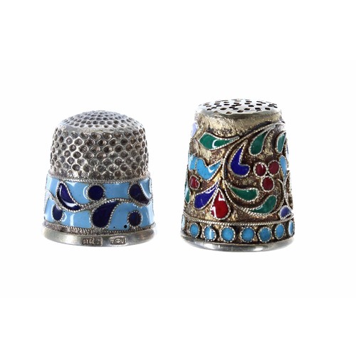 804 - Russian silver cloisonné thimble, stamped marks to the the rim, 7.5gm, 19.5mm; with another silver g... 