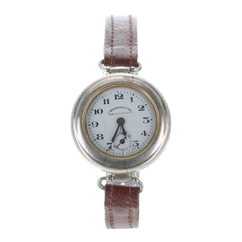 159 - Eberhard & Co. silver (0.925) 'hermetic' swing-lug wristwatch, screw bezel, concealed hinged sig... 