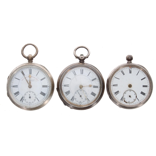 364 - Two silver lever pocket watches in need of attention/repair; together with a silver fusee lever pock... 