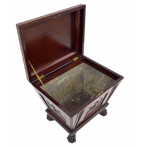 569 - Fine Regency mahogany cellarette, of sarcophagus form with a hinged cover enclosing a metal lined in... 