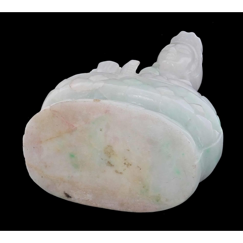 288 - Chinese jadeite figure of Quanyin, modelled seated holding a bottle, 5.25