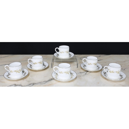 135 - Set of six Royal Worcester 'Saguenay' coffee cans and saucers, the saucers 4.75