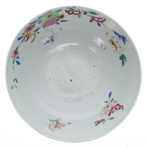 240 - Chinese enamelled circular pedestal porcelain bowl, decorated with flowers and butterflies, Qianlong... 