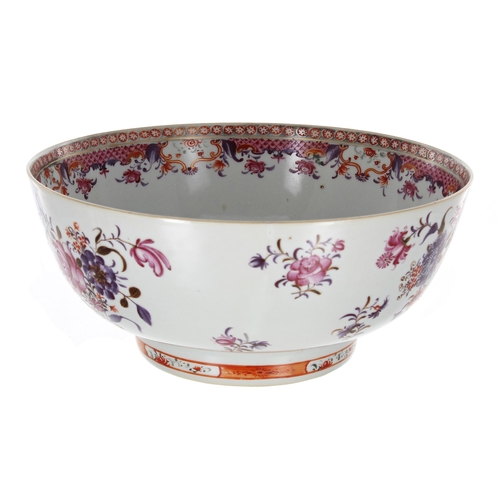 253 - Chinese export porcelain famille rose circular punch bowl, painted with floral sprays with foli... 