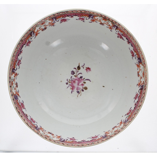 253 - Chinese export porcelain famille rose circular punch bowl, painted with floral sprays with foli... 