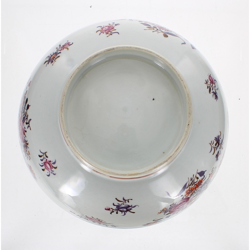 253 - Chinese export porcelain famille rose circular punch bowl, painted with floral sprays with foli... 