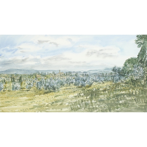 456 - David Gluck RWS., RE., (1939-2007) - 'September Afternoon overlooking Florence, Italy', signed also ... 