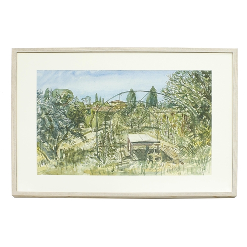 455 - David Gluck RWS., RE., (1939-2007) - 'Italian Arbour', signed, also inscribed with the title on a la... 