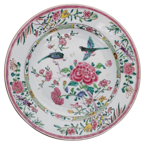 233 - Chinese famille rose porcelain plate, painted with exotic birds and flowers, Qianlong, 8.75