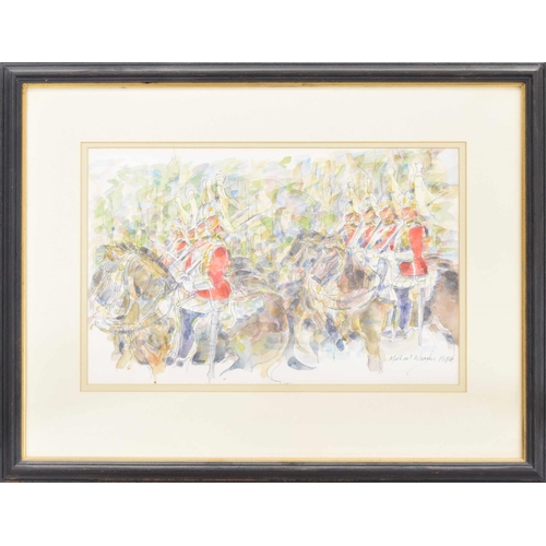 373 - Michael Warren (20th/21st century) - the Life Guards on horseback parading, signed and dated 1984, p... 