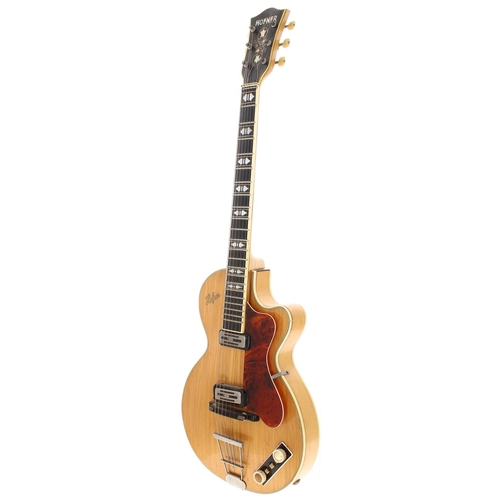 186 - 1960 Hofner Club 60 electric guitar, made in Germany; Body: blonde finish, lacquer checking and ding... 