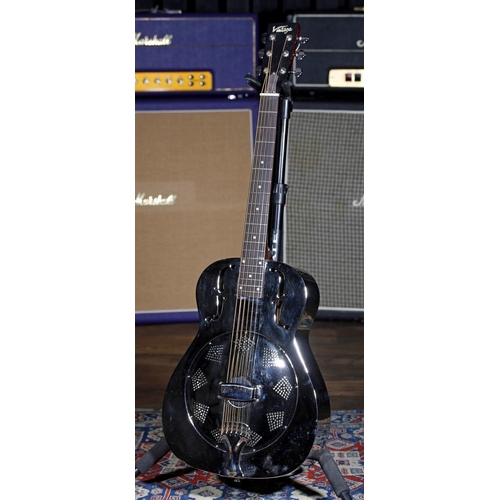 803 - JHS Vintage single cone resonator guitar; Body: chrome plated, a few surface marks; Neck: head repai... 