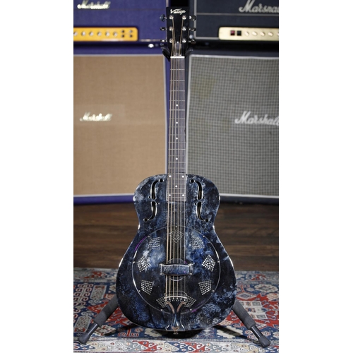 803 - JHS Vintage single cone resonator guitar; Body: chrome plated, a few surface marks; Neck: head repai... 