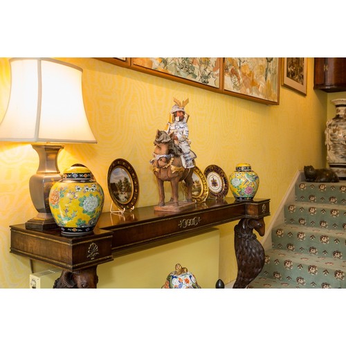 553 - 19th century mahogany and rosewood reverse breakfront console table, the frieze with applied classic... 