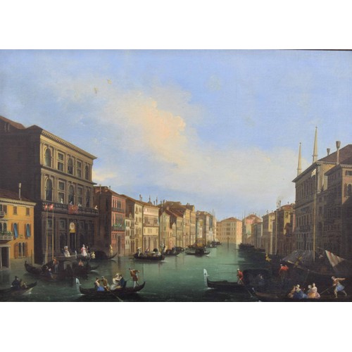 443 - Attributed to Giuseppe Bison (1762-1844) - 'Grand Canal, Venice', figures in gondolas and other boat... 