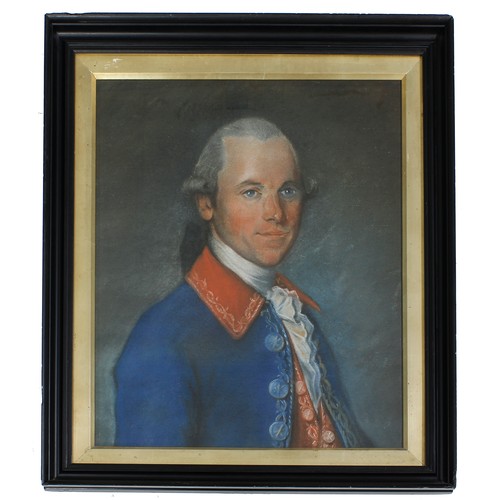 428 - English School (19th century) - Portrait of a gentleman wearing a blue coat and red waistcoat with w... 