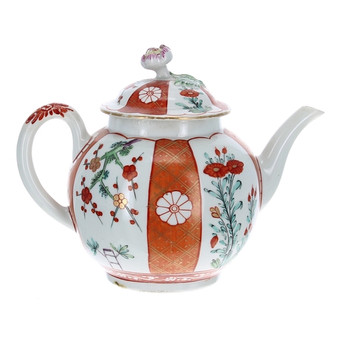 142 - Worcester globular porcelain teapot and cover painted in the Chinese export style, with a flower and... 