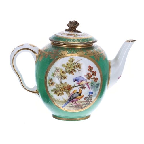 145 - 19th cylindrical porcelain teapot and cover with a matching sugar bowl, the teapot with fitted gilt ... 