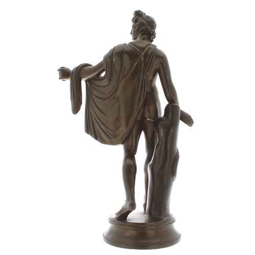 76 - After the Antique - bronzed patinated figure of 'The Apollo Belvedere', modelled upon a shaped circu... 