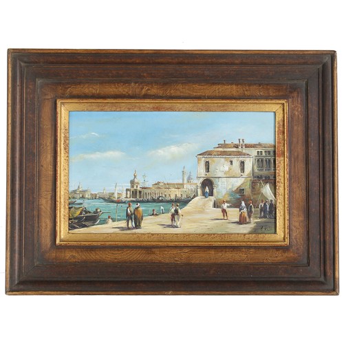 444 - Continental School (20th century) - Venetian canal scene with gondolas and other shipping, figures i... 