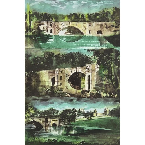 458 - John Piper CH., (1903-1992) - Blenheim Palace Triptych, study of three bridges, limited edition colo... 