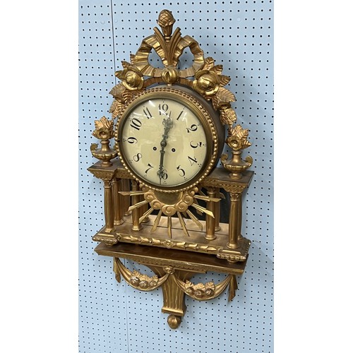 89 - Swedish giltwood two train wall clock, the 9