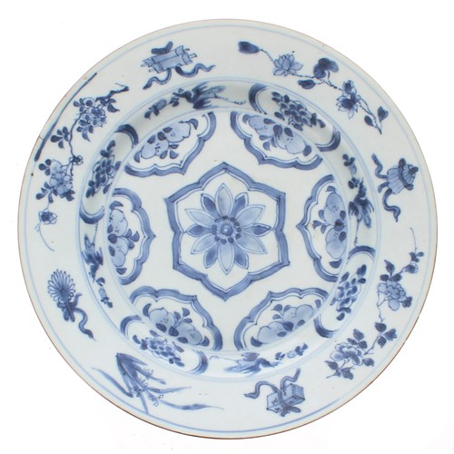 262 - Chinese blue and white porcelain plate, depicting a landscape with a man riding a water buffalo, wit... 