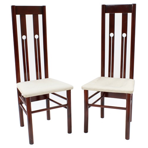 552 - Pair of decorative modern lacquered high back chairs in the manner of Mackintosh, with stylised vert... 