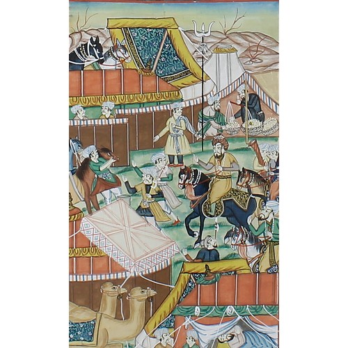 353 - Persian School - Elegantly dressed men in a palace interior, with a peacock on a roof nearby, also f... 