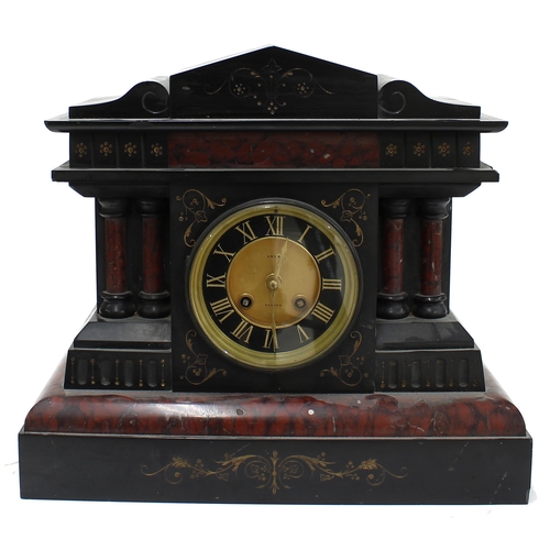 2303 - French black and red marble two train mantel clock, the Japy Freres movement striking on a gong, the... 