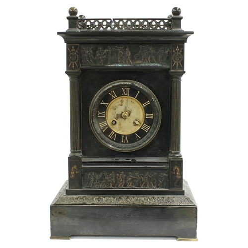 2307 - French black slate and gilt metal mounted two train mantel clock striking on a gong, the 4.25