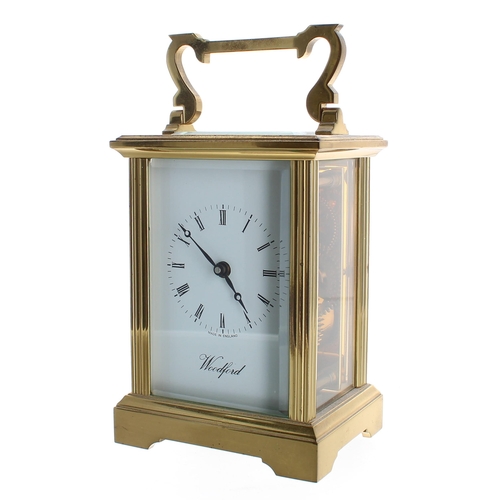 1203 - Contemporary Woodford carriage clock timepiece, within a corniche style brass case, 6.25