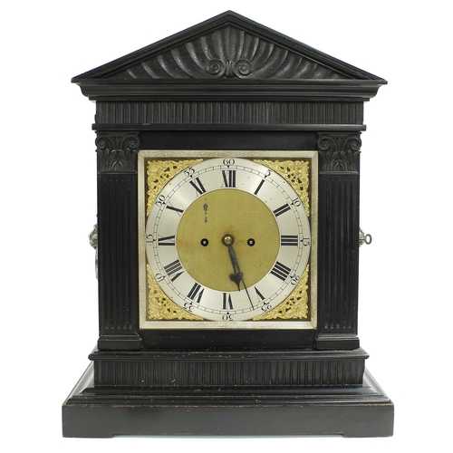 1502 - English ebonised double fusee boardroom clock, the movement striking on a gong and with locking pend... 