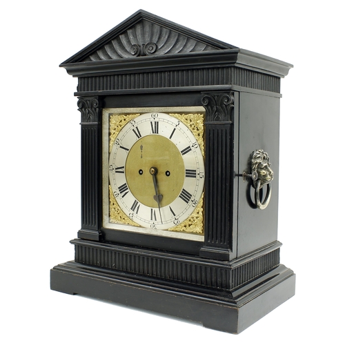 1502 - English ebonised double fusee boardroom clock, the movement striking on a gong and with locking pend... 