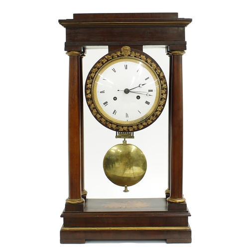 1503 - Good Austrian mahogany large two train portico mantel clock, the 6