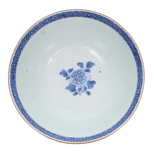 236 - Chinese circular footed porcelain bowl, with underglaze blue floral decoration and inner rim diaper ... 