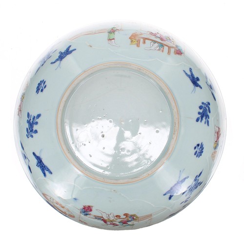 236 - Chinese circular footed porcelain bowl, with underglaze blue floral decoration and inner rim diaper ... 