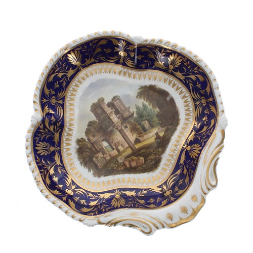 164 - Pair of 19th century Bloor Derby porcelain dessert plates and a leaf shaped dish, each finely painte... 