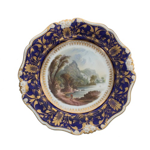 164 - Pair of 19th century Bloor Derby porcelain dessert plates and a leaf shaped dish, each finely painte... 