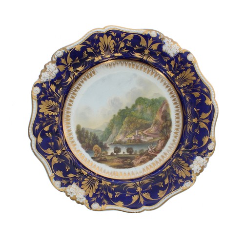 164 - Pair of 19th century Bloor Derby porcelain dessert plates and a leaf shaped dish, each finely painte... 