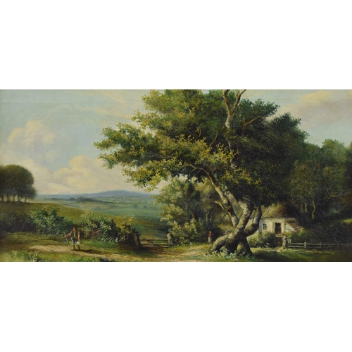 441 - Style of Samuel David Colkett (British 1806-1863) - summer landscape with figures on a sunlit path b... 