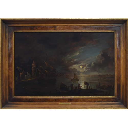 442 - Attributed to Jean-Francois De Wouters (18th century) - moonlight river landscape with figures besid... 