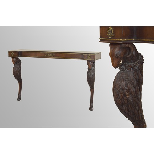 553 - 19th century mahogany and rosewood reverse breakfront console table, the frieze with applied classic... 