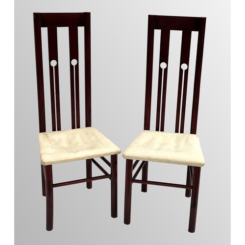 552 - Pair of decorative modern lacquered high back chairs in the manner of Mackintosh, with stylised vert... 