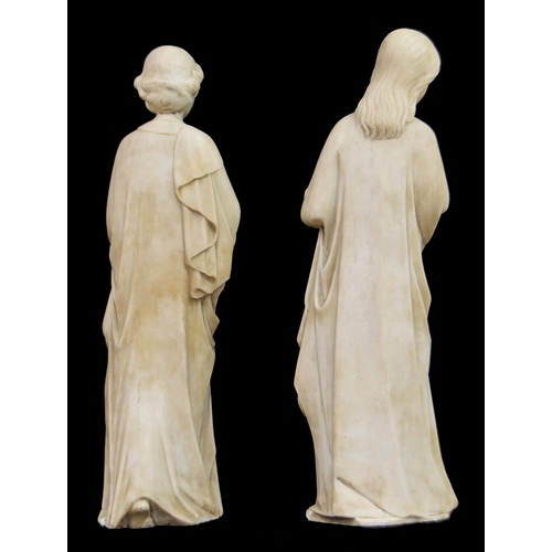 101 - Pair of Italian white marble statues modelled as The Virgin Mary and The Angel Gabriel, after an ori... 