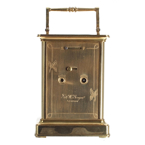 1248 - Good single fusee carriage clock, the silvered dial plate stamped G & W Yonge, London below the ... 