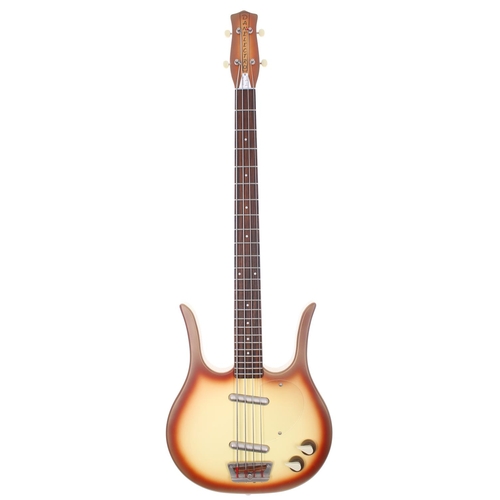 198 - Danelectro Longhorn bass guitar, made in China, circa 2009; Body: coral finish, a few finish blemish... 