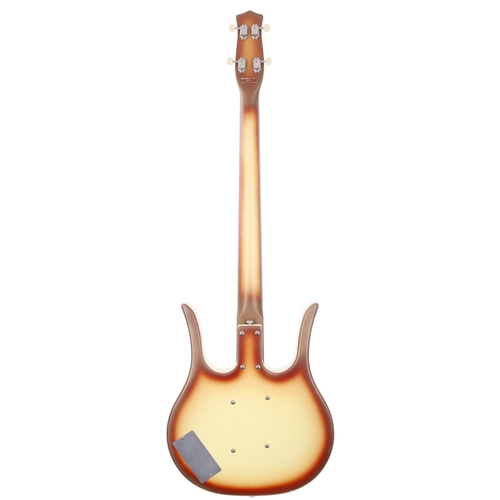 198 - Danelectro Longhorn bass guitar, made in China, circa 2009; Body: coral finish, a few finish blemish... 