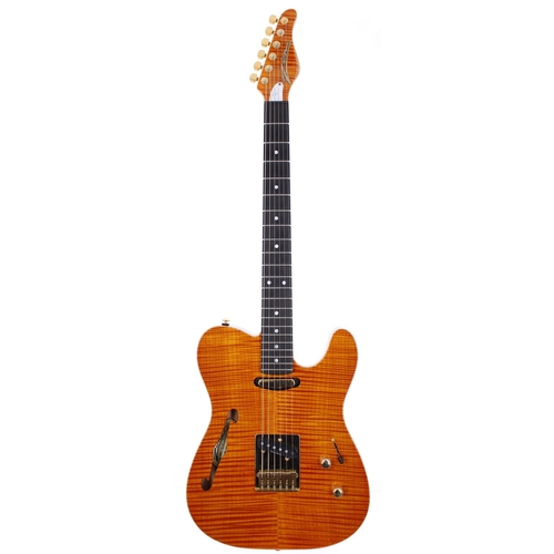 227 - Zion The Ninety thinline electric guitar; Body: orange tiger flame top upon cherry finished back; Ne... 